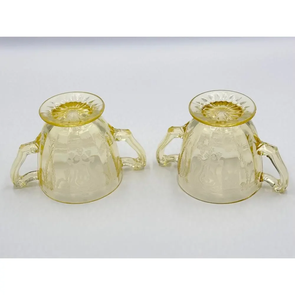 1930 Anchor Hocking Cameo Ballerina Vaseline Canary Glass Sugar Dessert Bowl Set